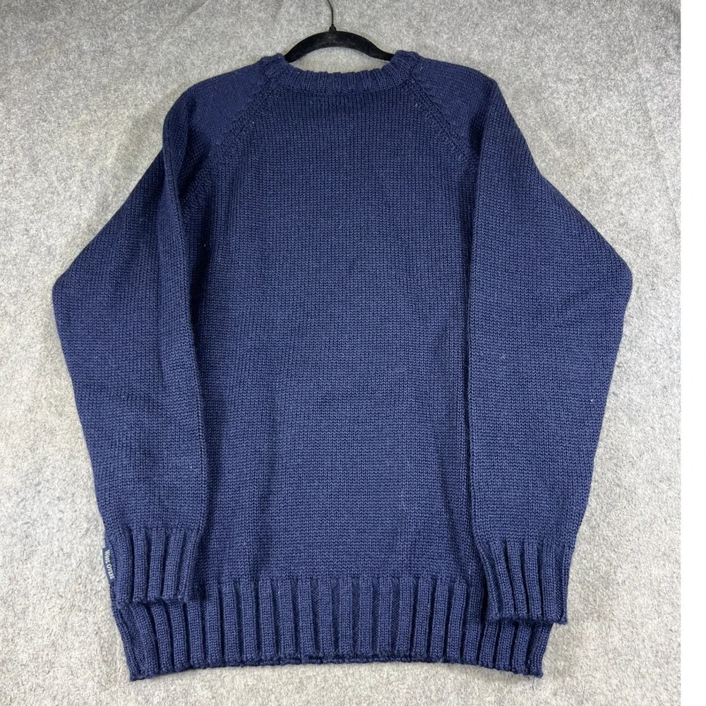 WoolOvers Sweater Mens Large Blue British Wool Chunky Knit Pullover Minimalist